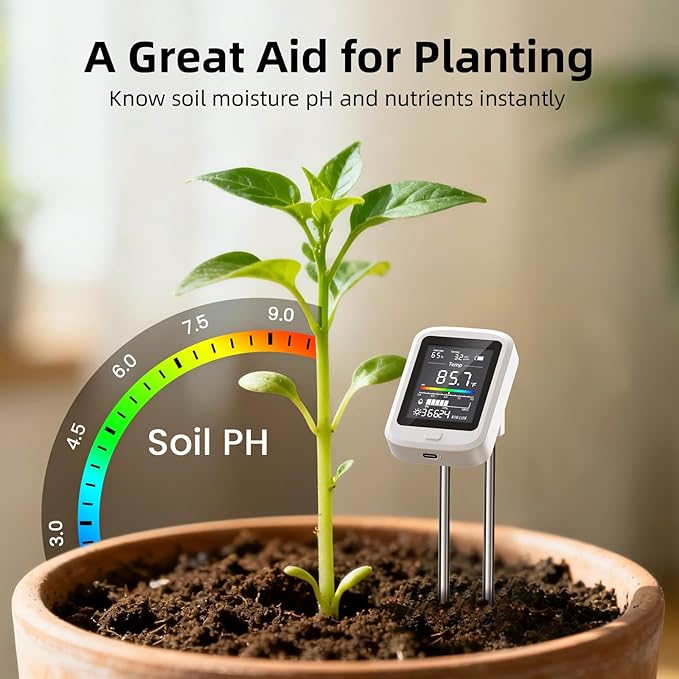6-in-1 Soil Moisture Meter - 2026 Digital Soil Tester Kit with pH, Nutrient, Sunlight, Temperature & Humidity | Multi-Function Tester for Garden,Lawn and Indoor Plants | Factory-Permanent Calibration - Image 2