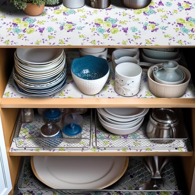 2 Rolls 18" W x 96" L Floral Drawer and Shelf Liner for Cabinets, Non-Adhesive Strong Grip Non-Slip Flower Shelf Cabinet Kitchen Shelf Liners for Kitchen Cabinets - Image 8
