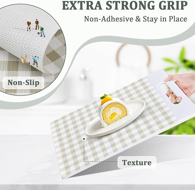 Shelf Liner for Kitchen Cabinets 12" x 240" Non-Adhesive Non-Slip Drawer Liners for Dresser, Waterproof Washable Paper, Durable Protector Mat for Pantry Shelves Cupboards, Green Plaid - Image 2