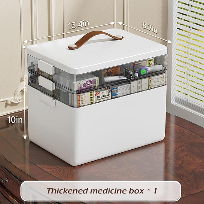 CTIME 3-Tier Medicine Organizer - Portable Medicine Cabinet with Leather Handle, Empty First Aid Kit for Home - Image 6