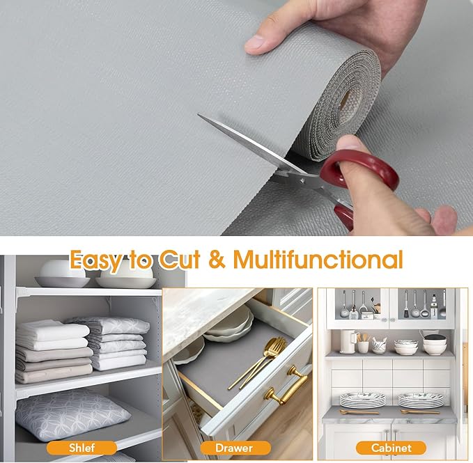 Shelf and Drawer Liner for Kitchen Cabinets Non-Adhesive, Strong Grip Non-Slip Thickened Cabinet Liners for Shelves, Waterproof Mats for Dresser Cupboard, Pure Gray, 12 in x 20 Feet - Image 5
