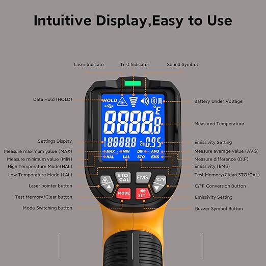 -58°F to 3992°F High-Temp Infrared Temperature Gun, Industrial Laser Thermometer Gun High Precision Triple Laser Non-Contact Pyrometer Termometer for Furnace, Kiln, Forge, Furnace, Engine, HVAC - Image 3