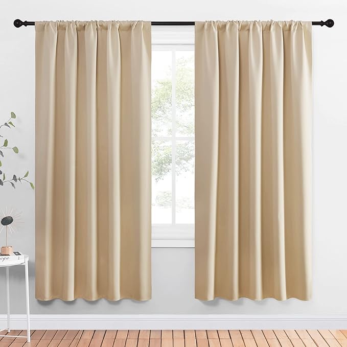 NICETOWN Room Darkening Curtains for Bedroom - Triple Weave Home Decoration Thermal Insulated Solid Drapes for Kitchen (Biscotti Beige, Set of 2 Panels, 52 x 72 Inch) by NICETOWN