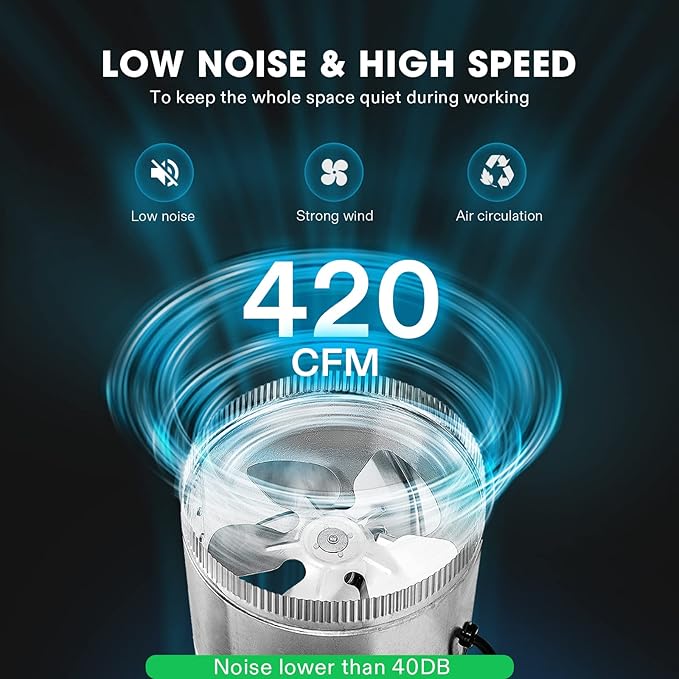VIVOSUN 8 Inch Inline Duct Fan 420 CFM, HVAC Exhaust Ventilation Fan with Low Noise for Basements, Bathrooms, Kitchens and Attics, Silver - Image 3