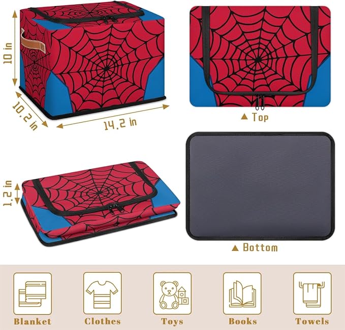 Storage Bin, Collapsible Fabric Storage Boxes with Lids for Organizing, Red Spider Web Stackable Closet Organizers and Storage Cube Basket for Home, Office, Bedroom (10.2"x14.2") - Image 4