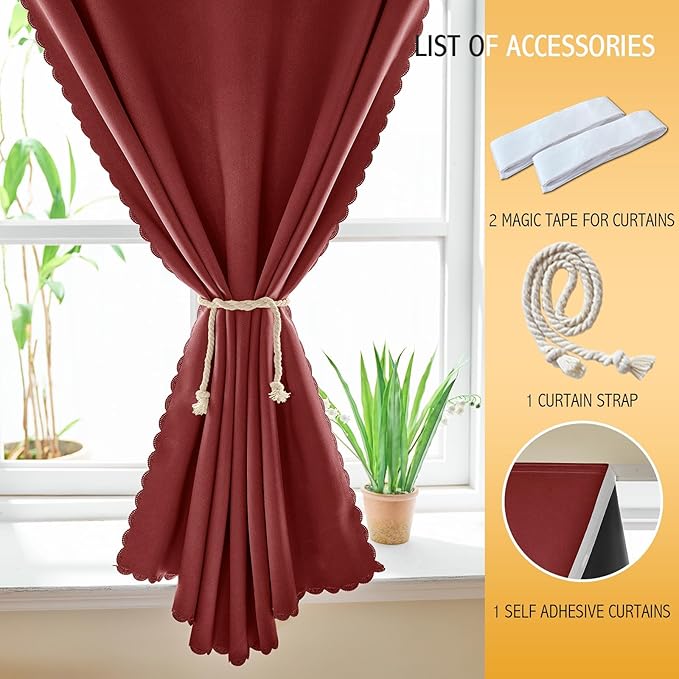 Adhesive Curtain 100% Blackout No-Drill Easy Install for Bedroom Blinds Light Blocking (Burgundy-47 W x 72" L-1P) - Image 4