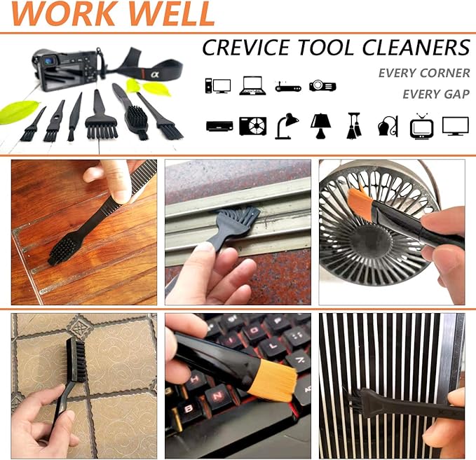 Computer PC Keyboard Laptop Electronics Camera Small Cleaning Brush Kit (Black, Set of 7) - Image 6