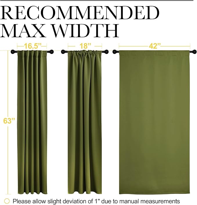NICETOWN Blackout Curtain Panels for Living Room - (Olive Green Color) 42x63 Inch, 2 Panels Set, Thermal Insulated Room Darkening Blackout Drapes/Draperies with Rod Pocket & Back Tab for Window - Image 7