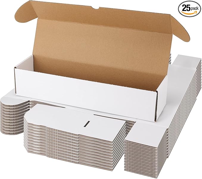 Bulk 600 Capacity Trading Cards Storage Box, in Total 25 Pack Brown White Cardboard Shipping Boxes for 15000 Count 12pt 2.5x3.5 inch Cards or Sleeved Cards by Serwrsw