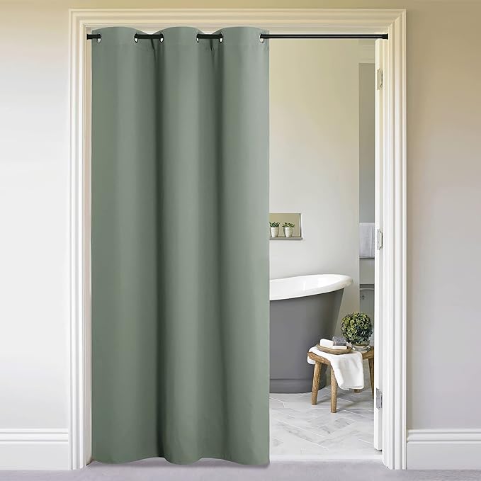 NICETOWN Closet Curtain for Bedroom Door, Faux Folding Accordion Doors, Blackout Noise Reducing Room Divider for Doorway Laundry Room Bifold Door (1 Panel, 5ft Wide x 9ft Long, Greyish Green) by NICETOWN