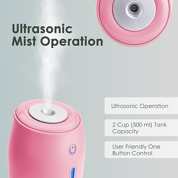 Aqua Glo Personal, Portable Humidifiers for Bedroom – Ultrasonic Cool Mist Humidifier with Built In Rechargeable Battery. Air Humidifier for Baby, Plants, Home, Office, Travel. Rose Quartz - Image 5