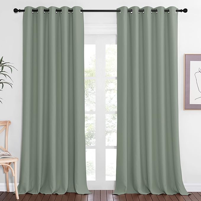 NICETOWN Sage Green Blackout Curtains for Bedroom - Grommet Thermal Insulated Family Home Window Treatments Solid Room Darkening Privacy Drape for Living Room (W66 x L102, 1 Panel) by NICETOWN