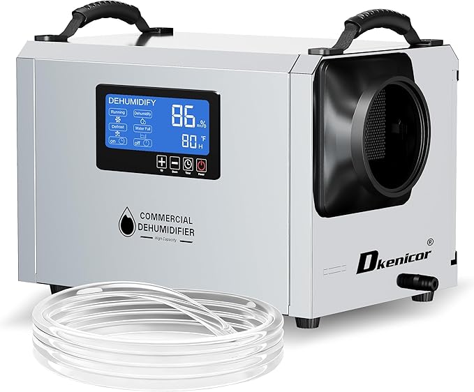 145 Pints Commercial Dehumidifier, Industrial Water Damage Unit up to 6,000 sq ft, Auto Defrost, Memory Starting with Drain Hose，for Crawl Spaces & Basements, White by Dkenicor