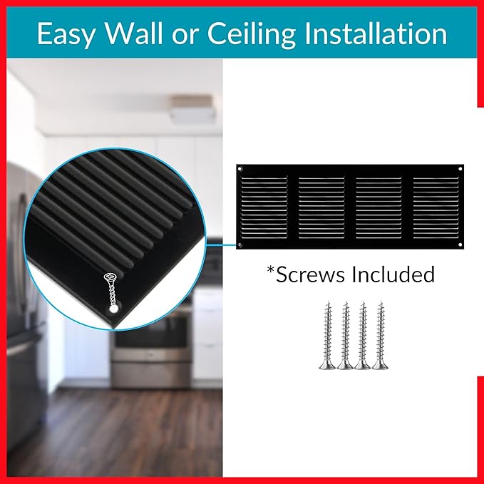 14x4 Vent Cover (Duct Opening) - Black HVAC Return Air Grille for Wall and Ceiling - Metal AC Vent Cover with Mesh - Rectangular Ventilation Register - External Dimensions: 15.75" W x 5.91" H - Image 4
