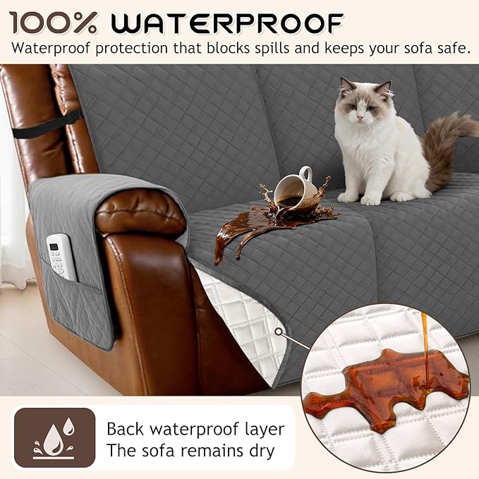 Arfntevss Waterproof Recliner Sectional Couch Covers for Reclining Sectional L Shape Sofa Cover Non Slip Washable Recliner L Shaped Slipcover Sets for Dog Furniture Protector (5 Seater, Dark Gray) - Image 2