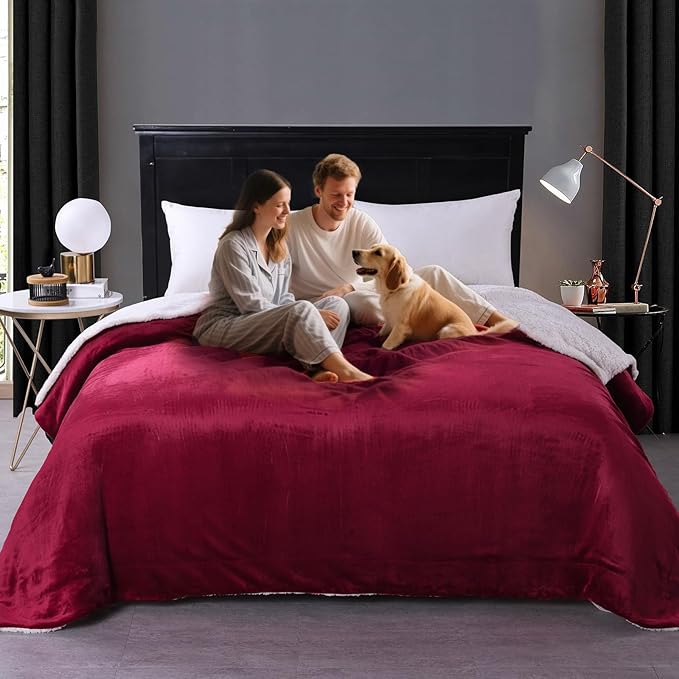 Waterproof King Size Blankets for Bed 80'' x 90'', 3 Layer Lightweight and Stain Resistant Blankets Waterproof Sherpa Bed Cover Spill-Proof Dog Splash Throw for Couch, Sofa Protect, Camping(Red) by GBYcLywBathroomDecor
