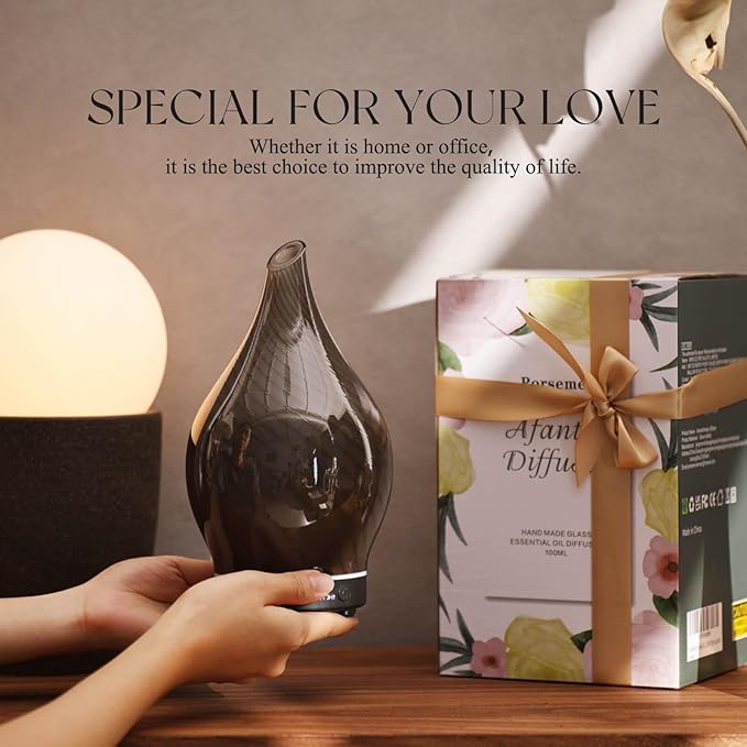 Porseme 150ml Essential Oil Diffuser Glass Color Changing Aroma Air Diffusers Aromatherapy Ultrasonic Cool Mist Humidifier 6 Running Hours Waterless Auto-Off for Sleeping Yoga Office Spa (Pure Grey) - Image 6