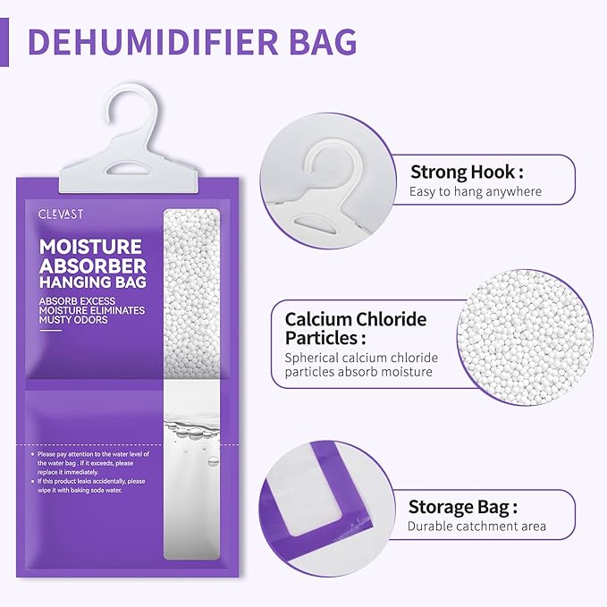 CLEVAST Moisture Absorbers Packets 10 Pack, Dehumidifier Bags for Closet, Scented Hanging Humidity Absorber in Wardrobes, Bedrooms, Bathrooms (Lavender) - Image 4