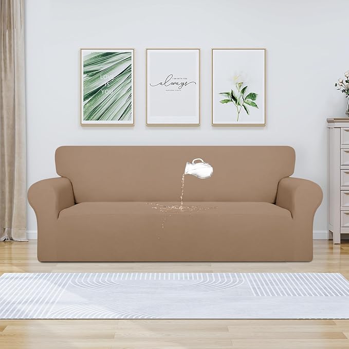 PureFit 100% Dual Waterproof Couch Cover Slipcovers for Couches and Sofas - Stretch Non Slip Fleece Sofa Covers Washable, Leakproof Furniture Protector for Kids, Pets, Dog (Oversized Sofa, Camel) - Image 2