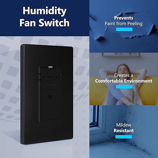 LIDER No Neutral Wire Required Humidity Sensor Switch, Automatic Humidity Detection, Air Circulator, Adjustable Timing, 1-Pole, UL Listed, Black, Wall Plate Included, 2 Pack - Image 8