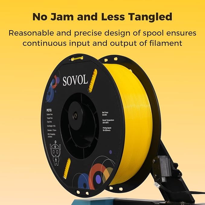 Sovol 3D Printer PETG Filament 1.75mm 1KG (2.2lbs), High Precision, Strong Toughness, Wiring Tightness, Dimensional Accuracy +/- 0.03 mm, 3D Printing PETG Filaments, Yellow - Image 5