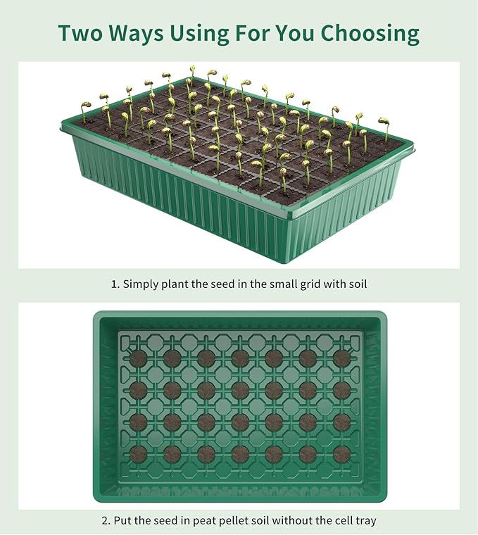 Seed Starter Tray, 120-Cells Seed Starter Kit with Grow Light, 2 Pack Reusable Seeding Starter Trays with Air Vent Humidity Domes for Greenhouse Gardening Indoor Planting Growing (Green Base) - Image 4
