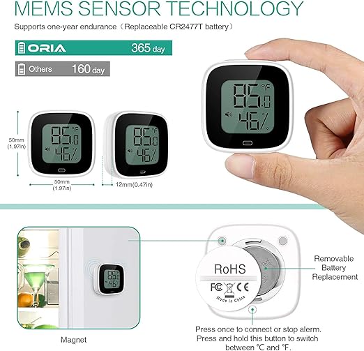 Wireless Thermometer Hygrometer for iPhone/Android, Smart Bluetooth Humidity Temperature Sensor with Alarm and Data Storage for Green House Guitar Camera Storage Humidor Incubator Monitor - Image 5