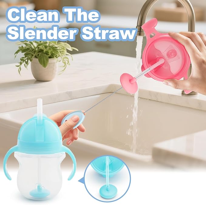 YOTIME Standing Straw Cleaner Brush Set, 4in1 Reusable Straw Brushes with Holder Ring, for Baby Bottles, Sippy Cups and Lids, Blue - Image 5