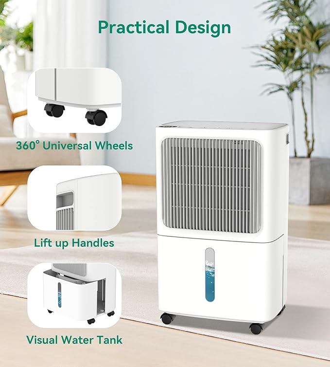 2500 Sq.Ft Dehumidifier for Basement with Drain Hose Max 34 Pints, Dehumidifiers for Home,Bathroom,Large Room, Bedroom, Three Modes, Intelligent Humidity Control, Dry Clothes, 24HR Timer - Image 5