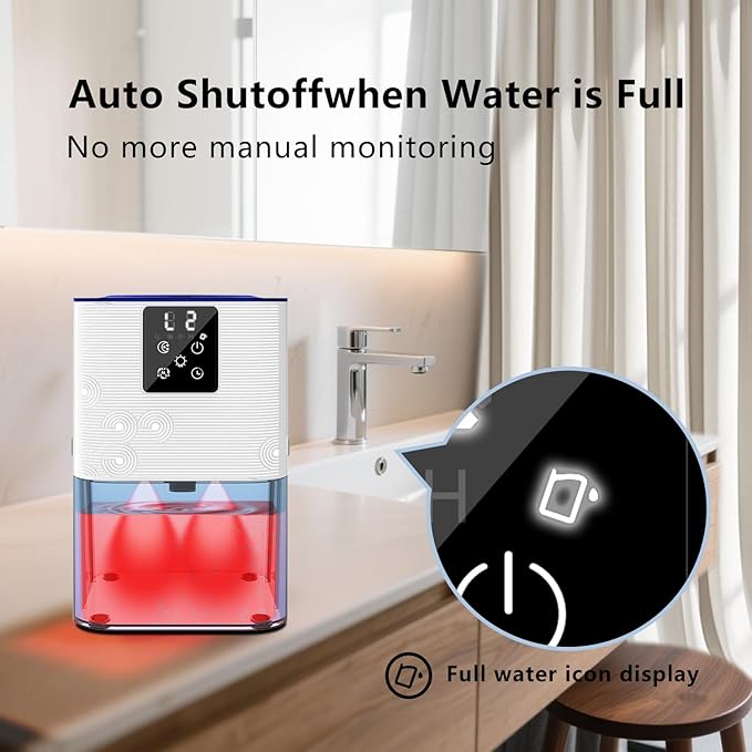 Dehumidifier,MTOX 3L/105 oz (1000 Sq Ft) Small Dehumidifiers for room, Bathroom, RV, Quiet with Auto Shut Off,Timer, 3 Setting modes, Removable filter and aromatherapy box, 7 color LED(Blue and White) - Image 7
