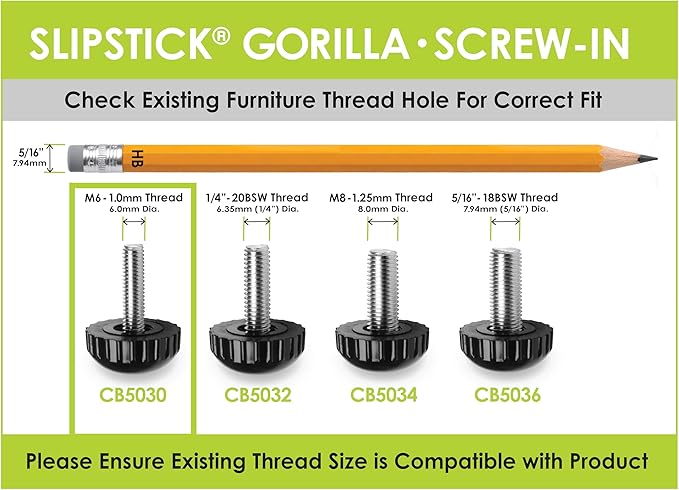 Slipstick Gorilla Outdoor Adjustable Furniture Levelers (8 Pack) Weatherproof Screw in Leg Glides for Chairs, Tables, and Outdoor Furniture Feet, 7/8 Inch Nylon Spherical Glide, M6 Thread - Image 5