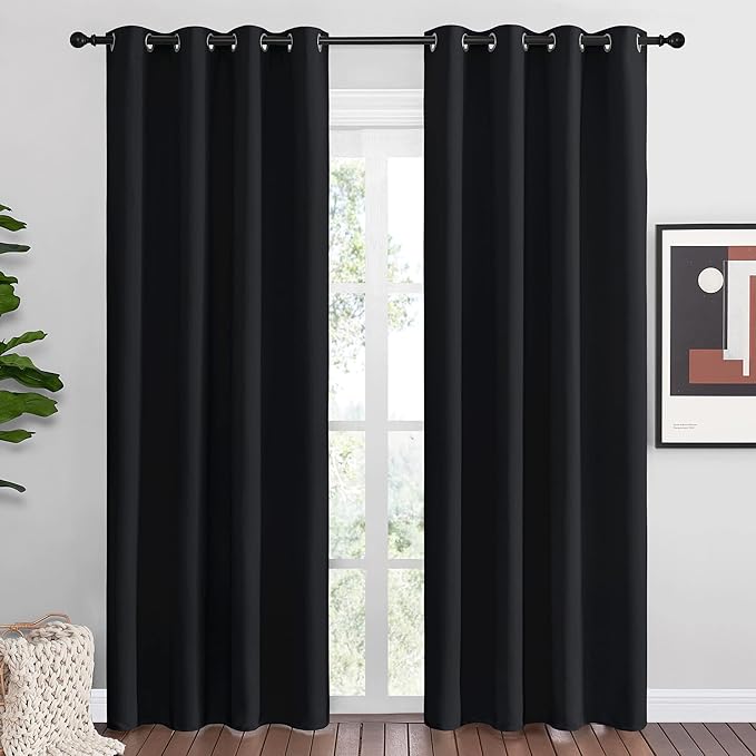 NICETOWN Blackout Curtain Panels 86 inches - Light Reducing Thermal Insulated Solid Grommet Blackout Curtains/Panels/Drapes for Living Room (Set of 2, 55 inches by 86 Inch, Black) by NICETOWN