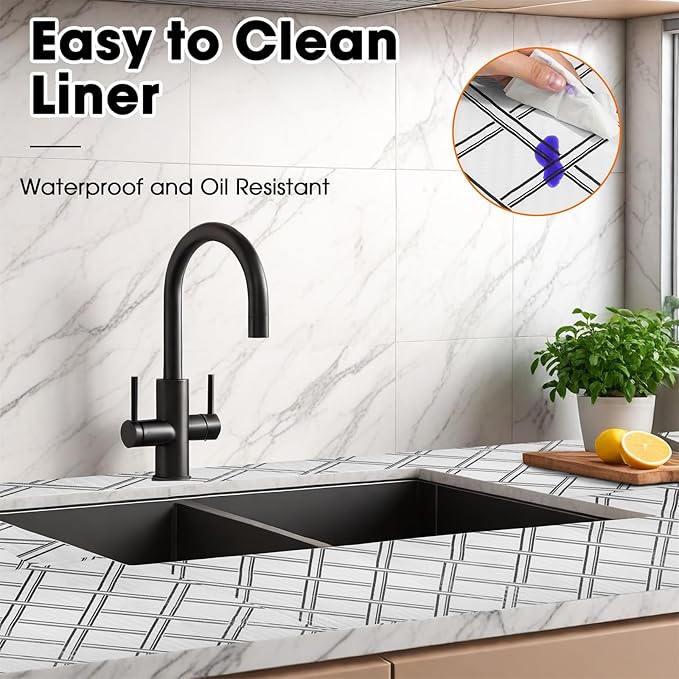 Drawer and Shelf Liner for Kitchen Cabinets Non-Adhesive, Non-Slip Cabinet Liner Shelf Paper Strong Grip Waterproof Easy to Clean for Kitchen Shelves Cupboard,Geometric,12IN X 10FT - Image 3