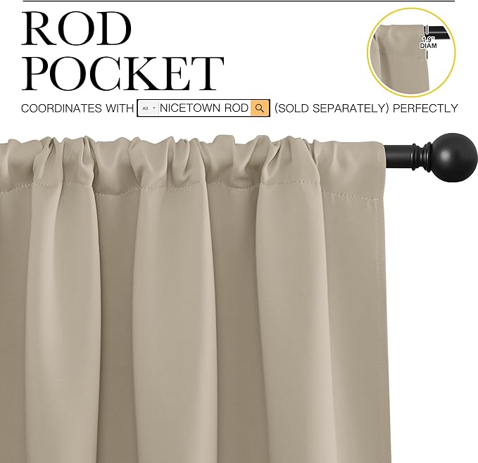 NICETOWN 2 Panels Blackout Curtains, Rod Pocket Thermal Insulated Drapes 84 inches Long, Easy-Care Modern Home Decoration Sunshades for Guest Room, Living Room, Office, 62 x 84 Inch, Soft Taupe - Image 2