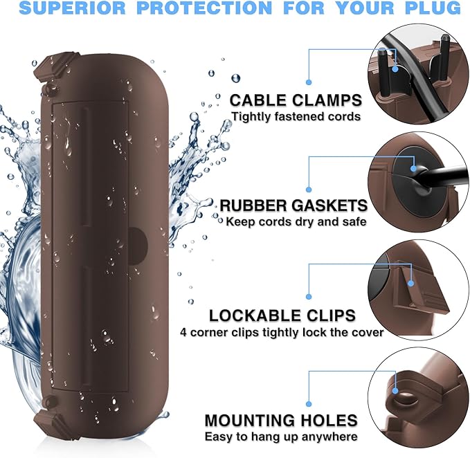 Flemoon [3 Pack] Outdoor Extension Cord Waterproof Cover, Weatherproof Electrical Connection Box for Outdoor Plug, Outlet, Outdoor Outlet, Socket, Halloween, Christmas Holiday Decoration Light, Brown - Image 8