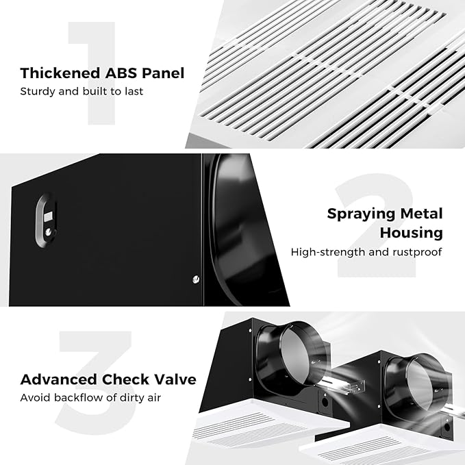 COSTWAY 200 CFM Bathroom Exhaust Fan, Ceiling Mount Exhaust Ventilation Fan for 200 Sq.Ft, Household Bath Vent Fan w/Metal Housing, 6 Inches Duct, 2 Sones Quiet Operation, White - Image 6