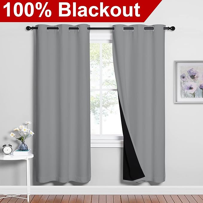 NICETOWN Full Shade Curtain Panels, Pair of Energy Smart & Noise Blocking Out Blackout Drapes for Dining Room Window, Thermal Insulated Guest Room Lined Window Dressing(Silver Grey, 42 x 72 inch) - Image 2