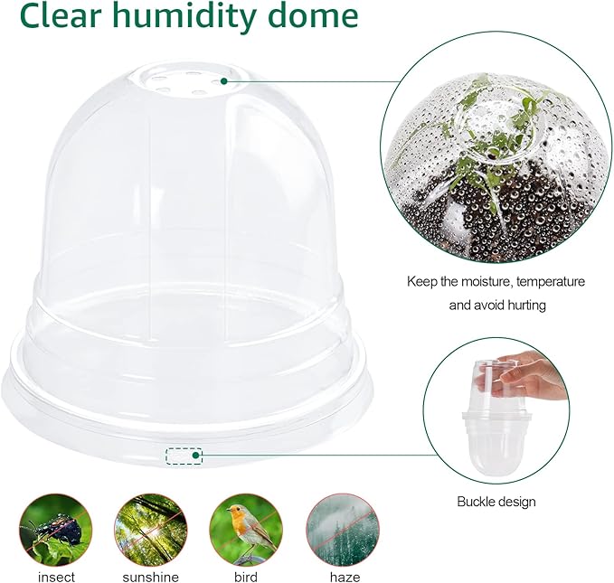 30 Packs 4 Inch Reinforced Clear Nursery Pots with Humidity Dome, Transparent Plastic Plant Pot Seedling Planter with Drainage Holes for Vegetable Propagation, Root Cutting, Seed Starting - Image 5