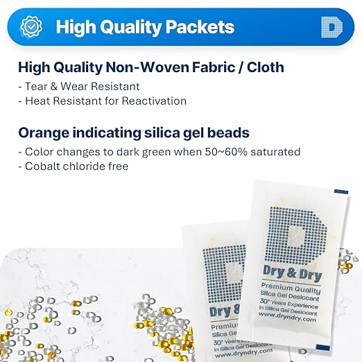 Dry & Dry 10 Gram [100 Packets] Orange Indicating Silica Gel Packets Desiccants - Food Safe Silica Packs, Silica Gel, Silica Packets, Desiccant Packs for Food Storage - Image 2