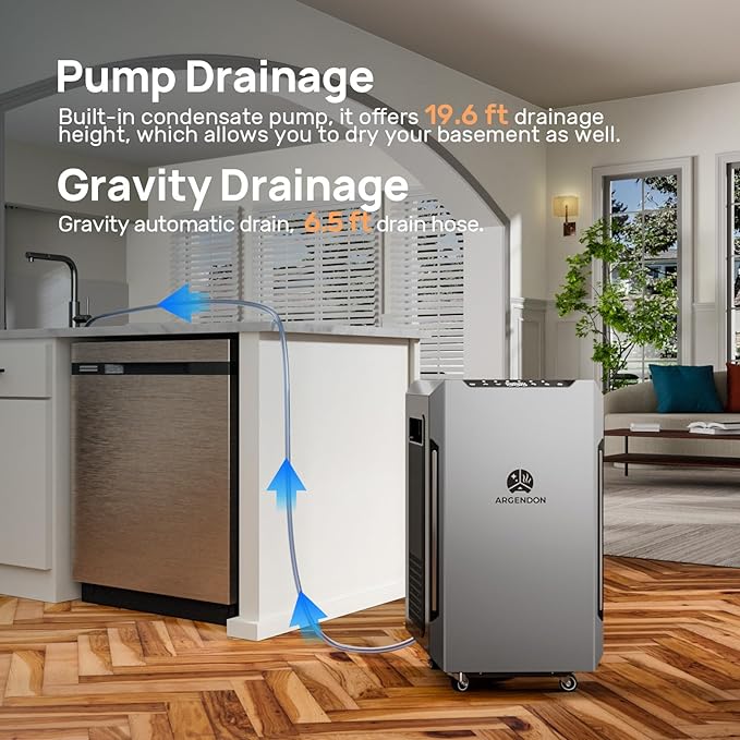 ARGENDON 120 PPD Dehumidifier for Basement, Commercial Dehumidifier with Pump and Drain Hose - High-Capacity Moisture and Humidity Control for Homes, Industrial Use, and Large Space, Sandidry Pro 55C - Image 6