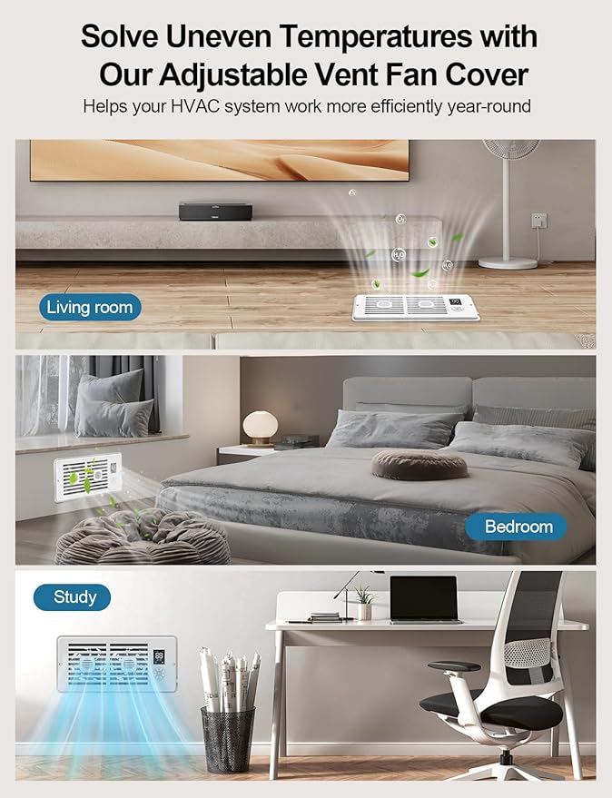 Smart Register Booster Fan with Aromatherapy Function, White - Quiet Vent Fan for Improved Heating & Cooling Efficiency, Adjustable Speeds, Powered Vent Register for 4” × 10” Vents - Image 6