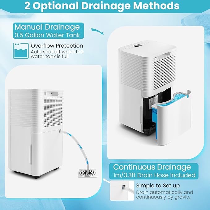 PETSITE 1750 Sq. Ft Dehumidifier for Large Room and Basements, 32 Pints Dehumidifier w/ 3 Modes, 2 Speeds, 24H Timer, Auto or Manual Drainage, 0.5 Gallon Water Tank, Auto Defrost - Image 6