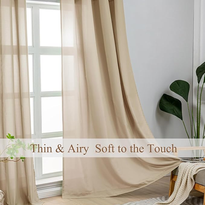 L.Z.E Light Filtering Curtains 72 Inch Length 2 Panels Set, Beige Privacy Non-See-Through Semi Sheer Curtains for Living Room Nursery Doorway Divider, Rod Pocket Window Panels (55" W x 72" L) - Image 2
