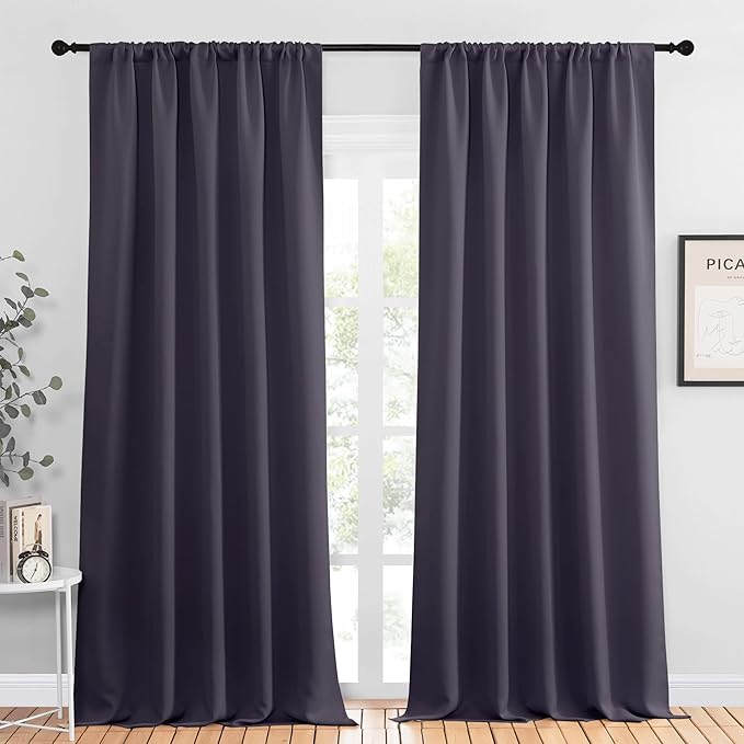 NICETOWN Blackout Curtains for Living Curtains, Greyish Purple, 2 Panels, 52 by 95, Room Darkening Window Curtain Panels, Easy-Care Solid Thermal Insulated Draperies/Drapes for Daughter Room by NICETOWN
