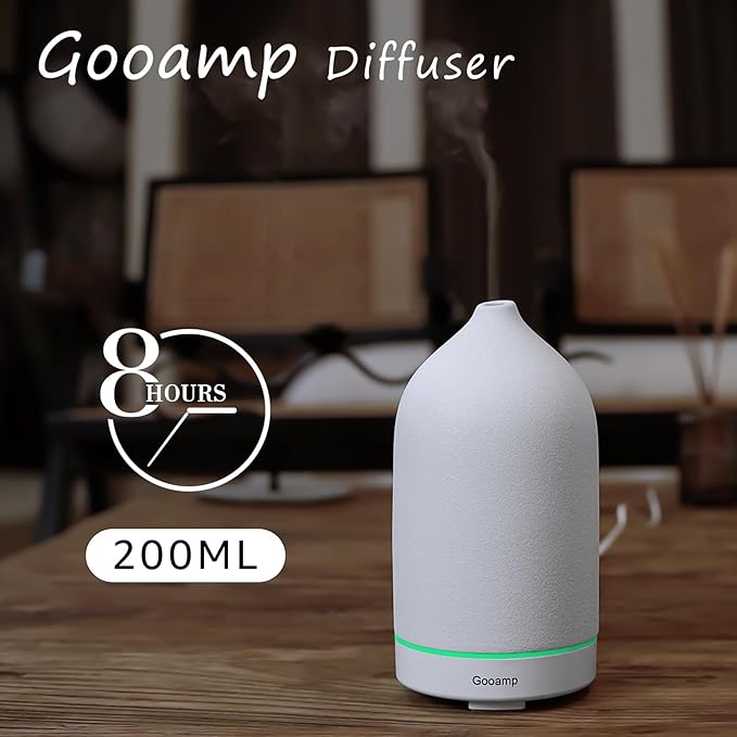 200ML Ceramic Essential Oil Diffuser - Ultrasonic Aromatherapy & Humidifier with 7-Color LED Lights, Auto Shut-Off, White, 1H/3H/6H Timer | Scent for Home,Office,Yoga - Image 3