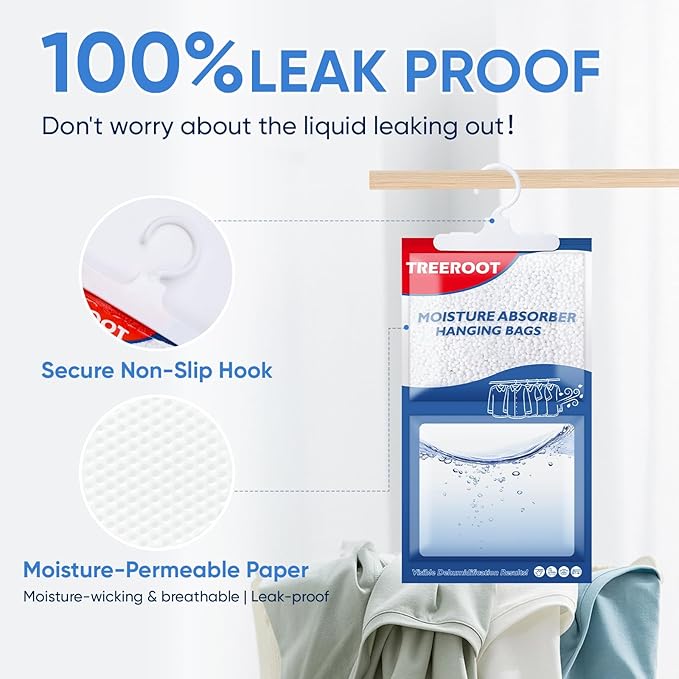 10 Pack Moisture Absorbers for Closet, 16OZ Hanging Closet Dehumidifier Bags, Hanging Humidity Absorber in Wardrobes, Kitchens and Bathrooms, Fragrance Free Portable Moisture bags - Image 5