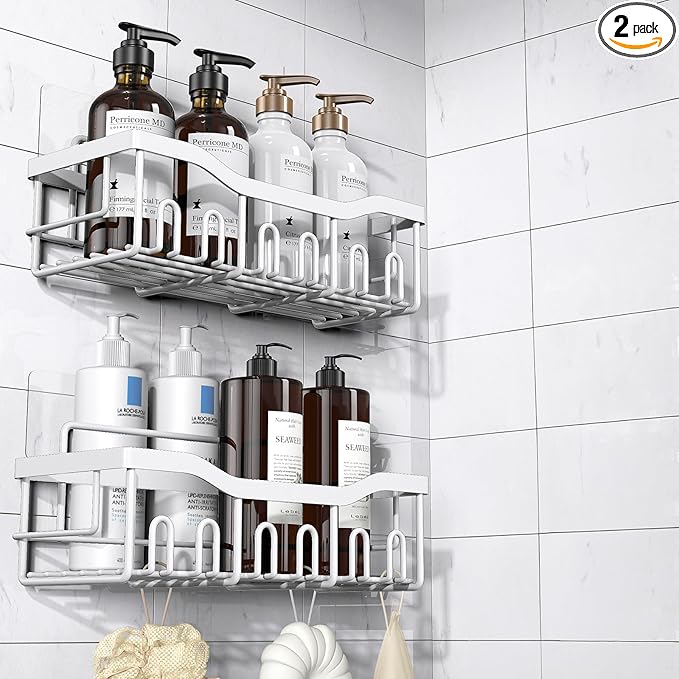 Shower Caddy 2 Pack,Adhesive Shower Organizer for Bathroom Storage&Home Decor&Kitchen organizers and storage,No Drilling,Large Capacity,Rustproof Stainless Steel Bathroom Organizer,Bathroom Decor Sets by EUDELE