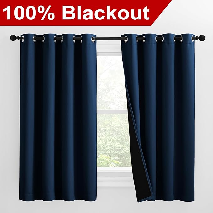 NICETOWN 100% Blackout Curtains with Black Liners, Thermal Insulated Full Blackout 2-Layer Lined Drapes, Noise Cancellation Window Draperies for Dining Room (Moroccan Blue, 2 Panels, 55" W by 57" L) - Image 2