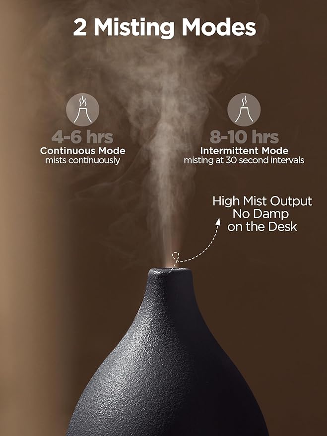InnoGear Oil Diffuser, 150ML Ceramic Diffuser for Essential Oils Handcrafted Aromatherapy Diffuser Ultrasonic Cool Mist Humidifier with 2 Mist Modes Waterless Auto Off for Room Office, Black - Image 5