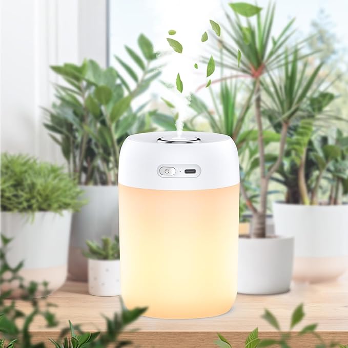 SZO Night Lights Humidifiers For Bedroom, USB Rechargeable, LED Lights For Bedroom,4 Mode Portable Humidifier Fit For Various Scenarios,<28dB, Auto Shut-off, Ideal For Home Travel Plants(White） - Image 4
